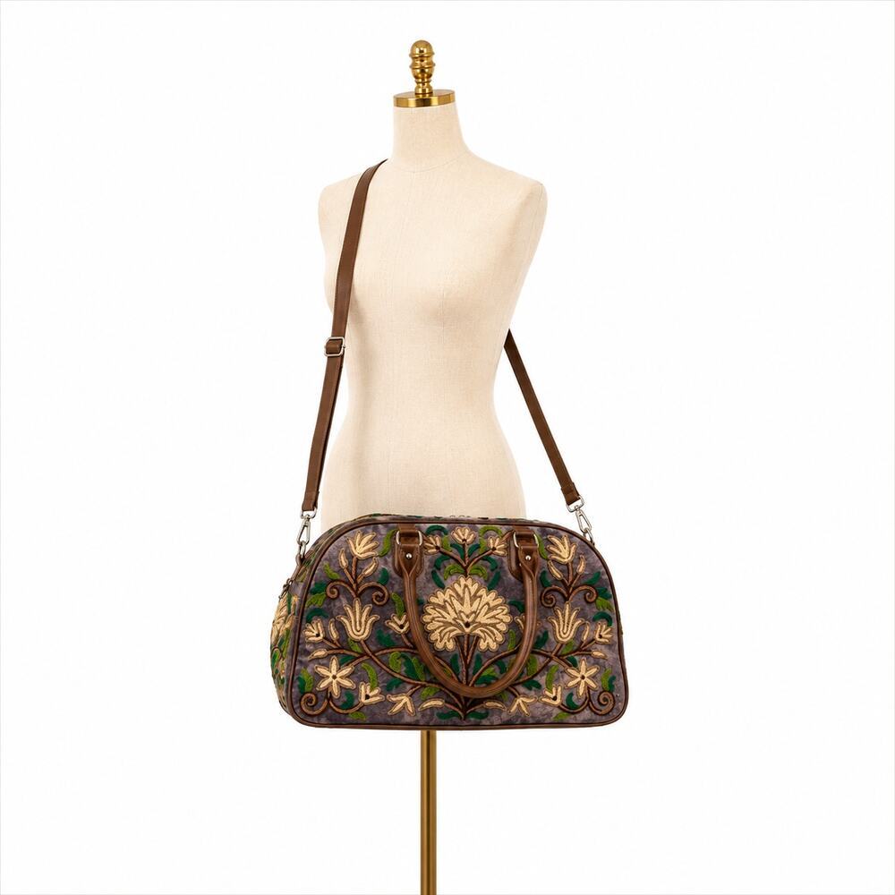 Handmade Nepal Kashmiri Crewel Embroidered Weekender Bag